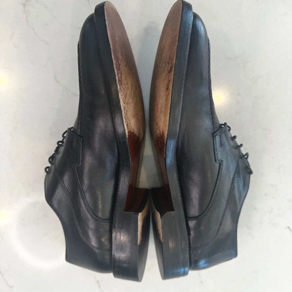 Florsheim Imperial Men 9.5D Black Leather Apron Toe Derby Dress Shoes Italy 9266